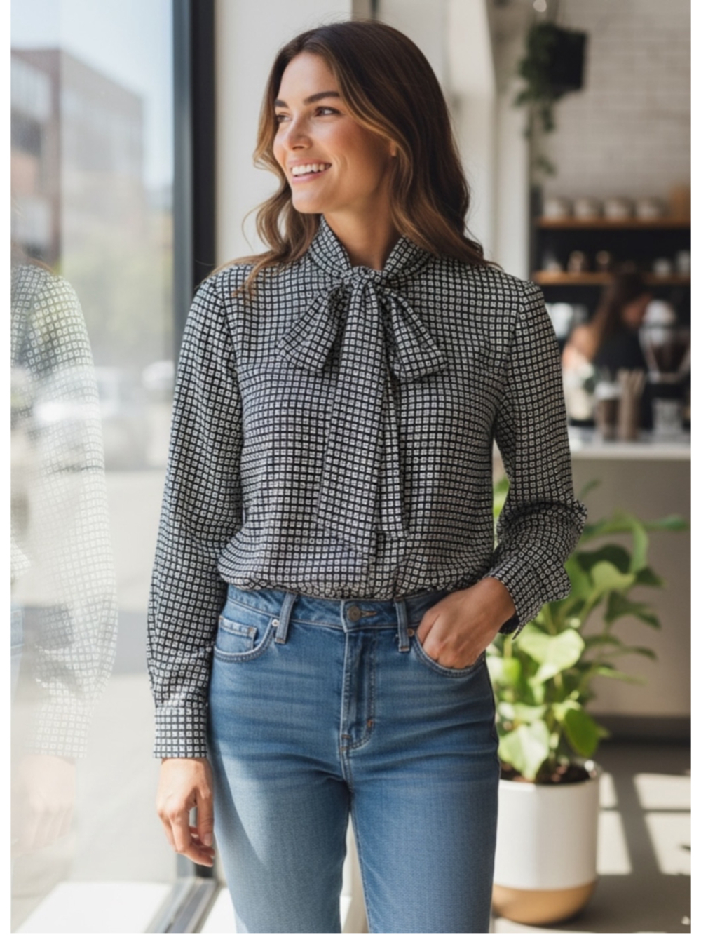 rag & bone SILK Navy Blue & White Blouse print Versatile S